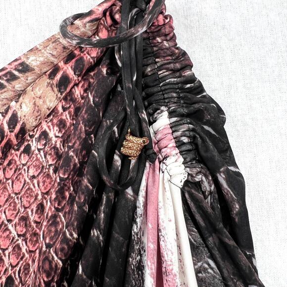ROBERTO CAVALLI Python Printed One Sleeve Dress XL Pink Black Snake Asymmetric - Picture 8 of 13